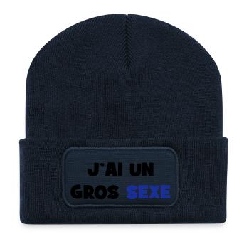J'ai un GROS sexe :) - Beanie recyclé à patch - bleu marine - Devant