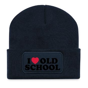 I love old school - Beanie recyclé à patch - bleu marine - Devant