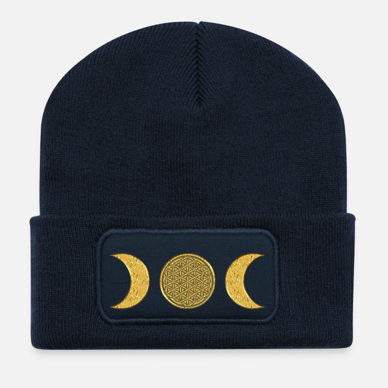 Mond - Blume des Lebens - gold - Recycelte Patch Beanie - French Navy