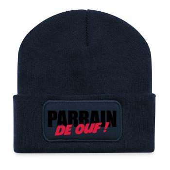 Parrain de ouf ! - Beanie recyclé à patch - bleu marine - Devant
