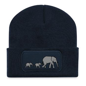 Elefanten Mutter und Junge, Elefantenfamilie - Recycelte Patch Beanie - French Navy - Vorne