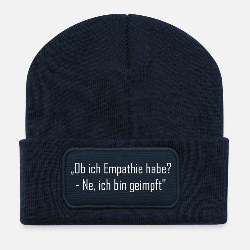 „Ob ich Empathie habe? - Ne, ich bin geimpft" - Recycelte Patch Beanie - French Navy