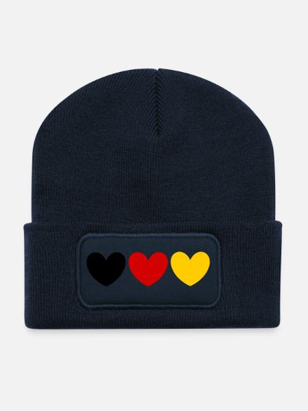 Deutschland Farben Herz Fanshirt - Recycelte Patch Beanie - French Navy