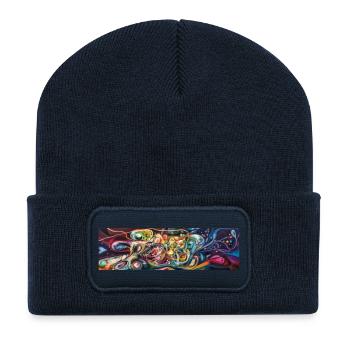 Kosmischer Wirbel Abstrakter Nebel - Recycelte Patch Beanie - French Navy - Vorne