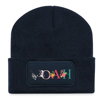 NOAH Name Art With Flowers Embroidered - Recycled Patch Beanie - french navy - Front