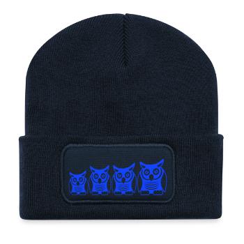 4 Owls Bird Four Friends Row Eagle Owl Crew Team Cute - Recycled Patch Beanie - french navy - Front