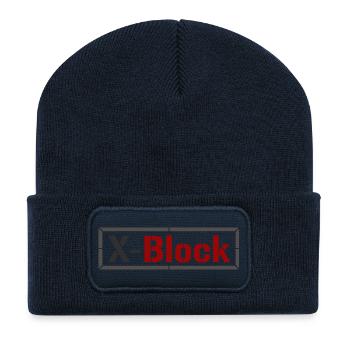 Abstrakter Geometrie-Print in Erdtönen - Recycelte Patch Beanie - French Navy - Vorne