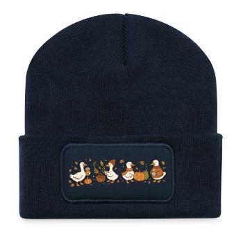 Autumn geese with pumpkin and decoration - Recycled Patch Beanie - french navy - Front