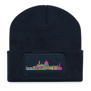 Florence City Skyline Duomo Moderne Linienkunst - Recycelte Patch Beanie - French Navy - Vorne