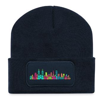 Züricher Stadtsilhouette Großmünster Moderne Kunst - Recycelte Patch Beanie - French Navy - Vorne