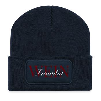 Weinfreundin rot und weiß - Recycelte Patch Beanie - French Navy - Vorne