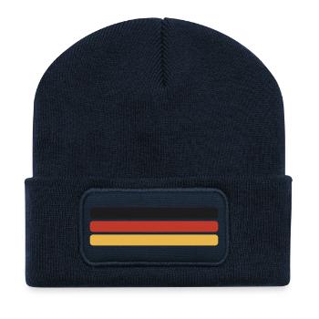 Deutschland Flagge Minimal Schwarz Rot Gold Fan - Recycelte Patch Beanie - French Navy - Vorne