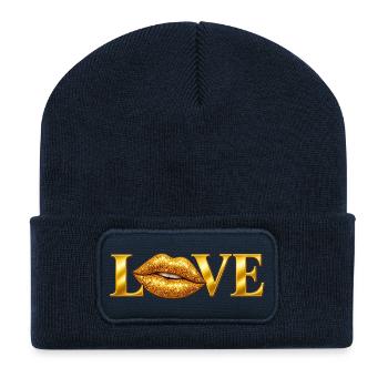 Liebe Goldene Lippen - Recycelte Patch Beanie - French Navy - Vorne