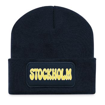 Stockholm Yellow Ball Retro-Tippfehler - Recycelte Patch Beanie - French Navy - Vorne