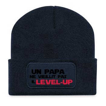 un papa ne vieillit pas,citations,geek,gaming - Beanie recyclé à patch - bleu marine - Devant