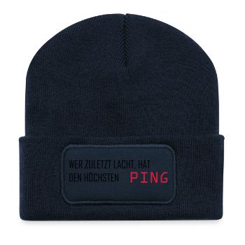 Wer zuletzt lacht hat den höchsten Ping - Computer - Recycelte Patch Beanie - French Navy - Vorne