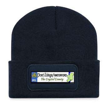 WATERFORD, IRELAND: licence plate tag style decal - Recycled Patch Beanie - french navy - Front