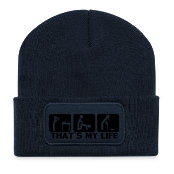 Party HARD, SAUFEN, ALKOHOL, Feiern, Trinken - Recycelte Patch Beanie - French Navy - Vorne