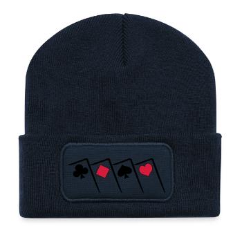 Pokern Poker all in Texas Holdem Karten Shirt - Recycelte Patch Beanie - French Navy - Vorne