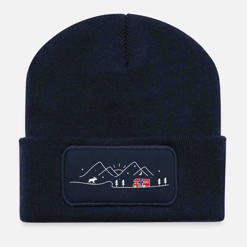 Norvège Camping Camping-car Norvège Design - Beanie recyclé à patch - bleu marine
