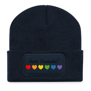 Regenbogenherzchen Beste Freundin - Recycelte Patch Beanie - French Navy - Vorne