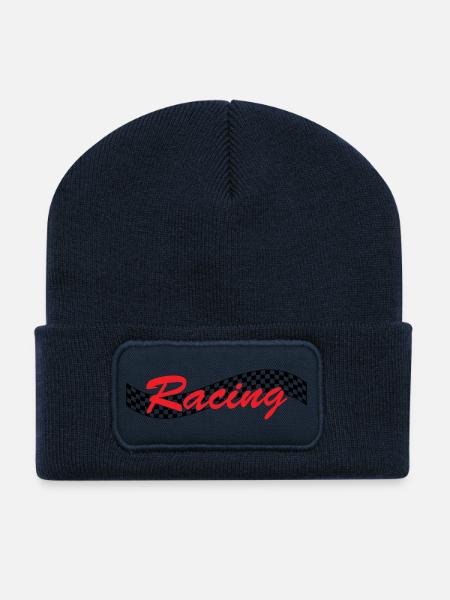 Racing Checked Flag - Car Auto Bike Race - Recycelte Patch Beanie - French Navy