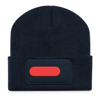 Jauge Petite rouge (chargement) - Beanie recyclé à patch - bleu marine - Devant