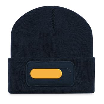 Jauge Petite jaune or (chargement) - Beanie recyclé à patch - bleu marine - Devant
