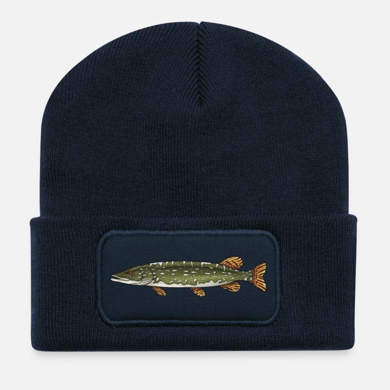 Hecht-Raubfisch-Fischerei-Design - Recycelte Patch Beanie - French Navy