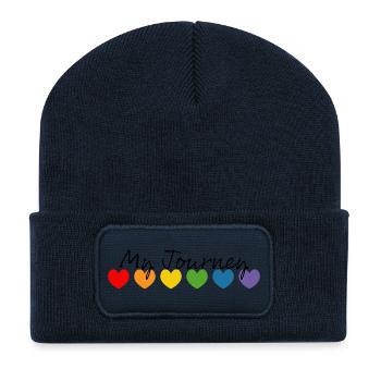 Cœurs arc-en-ciel mon voyage noir - Beanie recyclé à patch - bleu marine - Devant