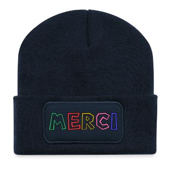 MERCI. THANKS. THANK YOU. ANNIVERSAIRE. NAISSANCE. - Beanie recyclé à patch - bleu marine - Devant