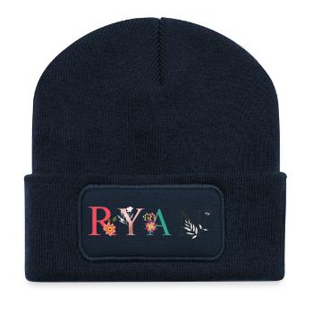 RYAN Name Art With Flowers Embroidered - Recycled Patch Beanie - french navy - Front