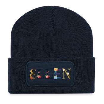 ELLEN Name mit Blumen geschmückt - Recycelte Patch Beanie - French Navy - Vorne