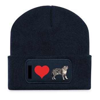I love Scottish Fold - Cute Cat Sticker - Recycelte Patch Beanie - French Navy - Vorne