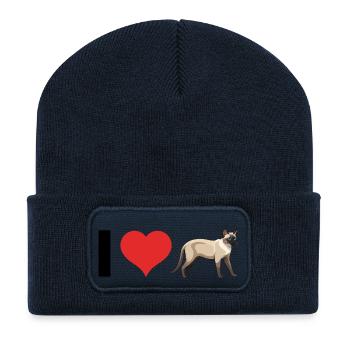 I love Siam Cats - Cute Pet Cat Design - Recycelte Patch Beanie - French Navy - Vorne