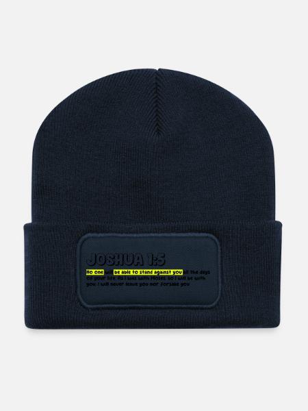 No one will be able to stand against | Bible Quote - Recycled Patch Beanie - french navy
