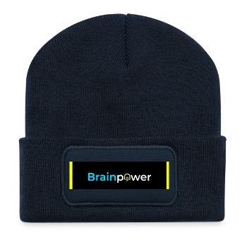 Typographie de l’ampoule Brainpower - Beanie recyclé à patch - bleu marine - Devant