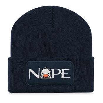 Goose Nope Middle Finger Nasty Insult Duck Naughty - Recycled Patch Beanie - french navy - Front