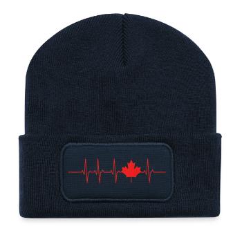 Feuille d’érable Herzschlag Ressentir le battement de cœur - Beanie recyclé à patch - bleu marine - Devant