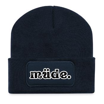 tired. Funny gift for all morning grouches - Recycled Patch Beanie - french navy - Front