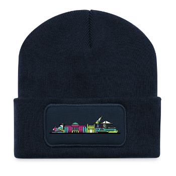 Milton Keynes City Skyline Xscape Moderne Linienzeichnung - Recycelte Patch Beanie - French Navy - Vorne
