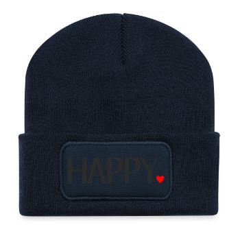 Happy Schriftzug mit rotem Herz – Positives Textde - Recycelte Patch Beanie - French Navy - Vorne