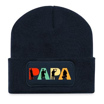 Papa Plumber Retro Tradesman Silhouette Design - Beanie recyclé à patch - bleu marine - Devant