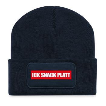 Sticker: Ick snack platt - Recycelte Patch Beanie - French Navy - Vorne