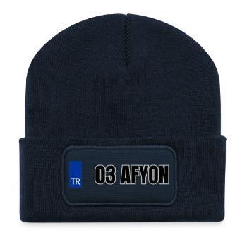 03 Afyon Kennzeichen | Türkisches Kennzeichen - Recycelte Patch Beanie - French Navy - Vorne
