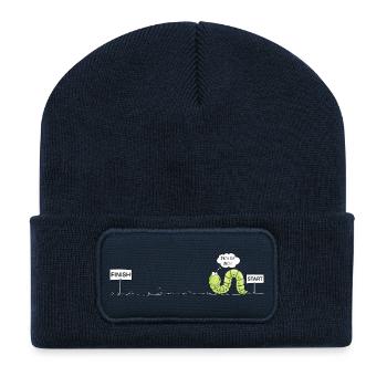 Inchworm Wurm Motivation Schritt für Schritt Humor - Recycelte Patch Beanie - French Navy - Vorne
