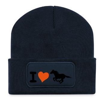 i J'aime l'amour coeur cheval chevaux poney coeur - Beanie recyclé à patch - bleu marine - Devant