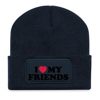 I love my friends - Beanie recyclé à patch - bleu marine - Devant
