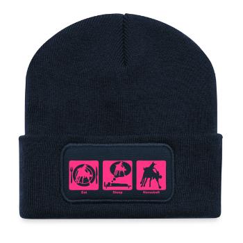 horseball eat sleep play - Beanie recyclé à patch - bleu marine - Devant