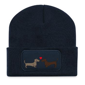two kissing dachshunds, gift idea - Recycled Patch Beanie - french navy - Front